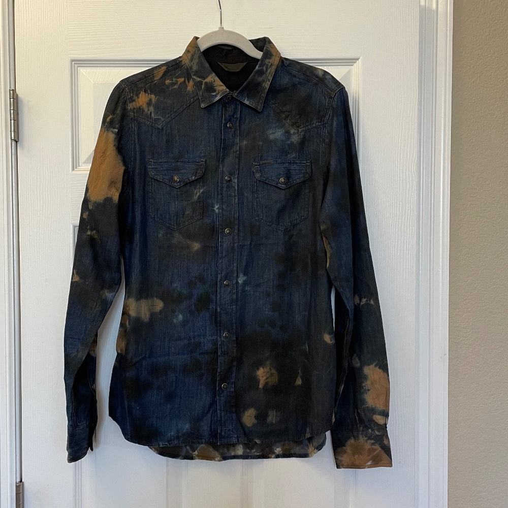 Diesel Bleach Wash Western Denim Snap Shirt Like New - Large, dark overwash